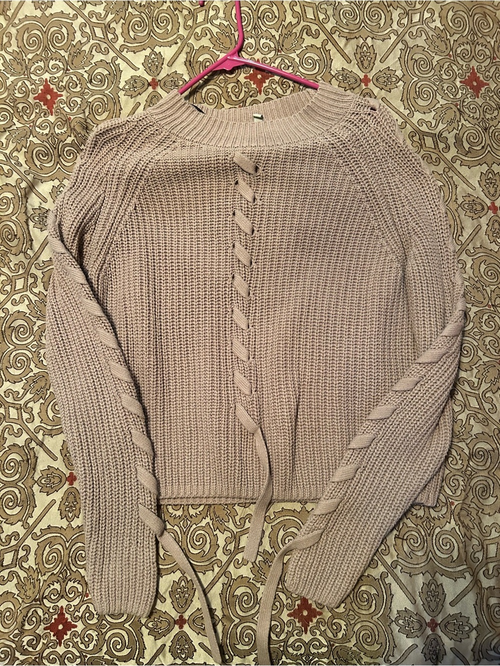 Women H&M Divided Tan Braided-Trim Crewneck Sweater